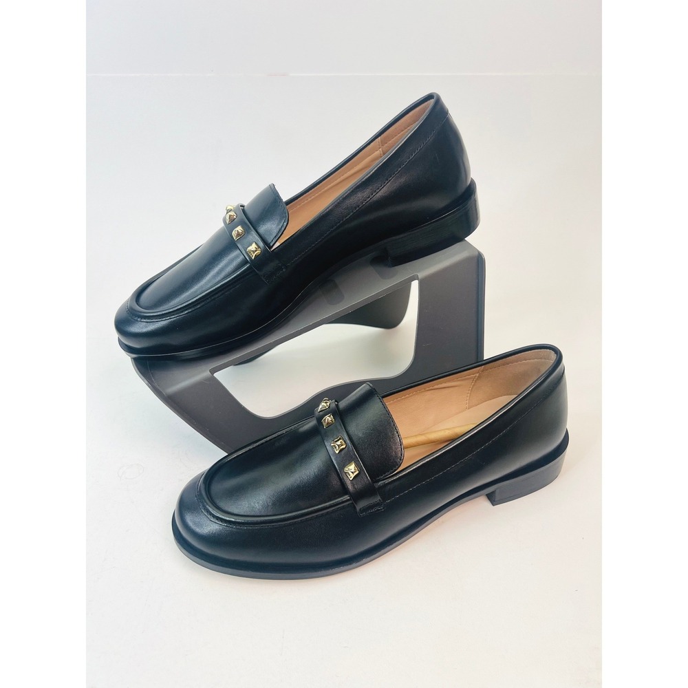 LK Bennett Stellar Black Leather Studded Loafers US 10 Gold‎ Studs 51235-AW25